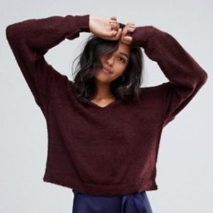 Free People Princess V Neck Sweater - wine
